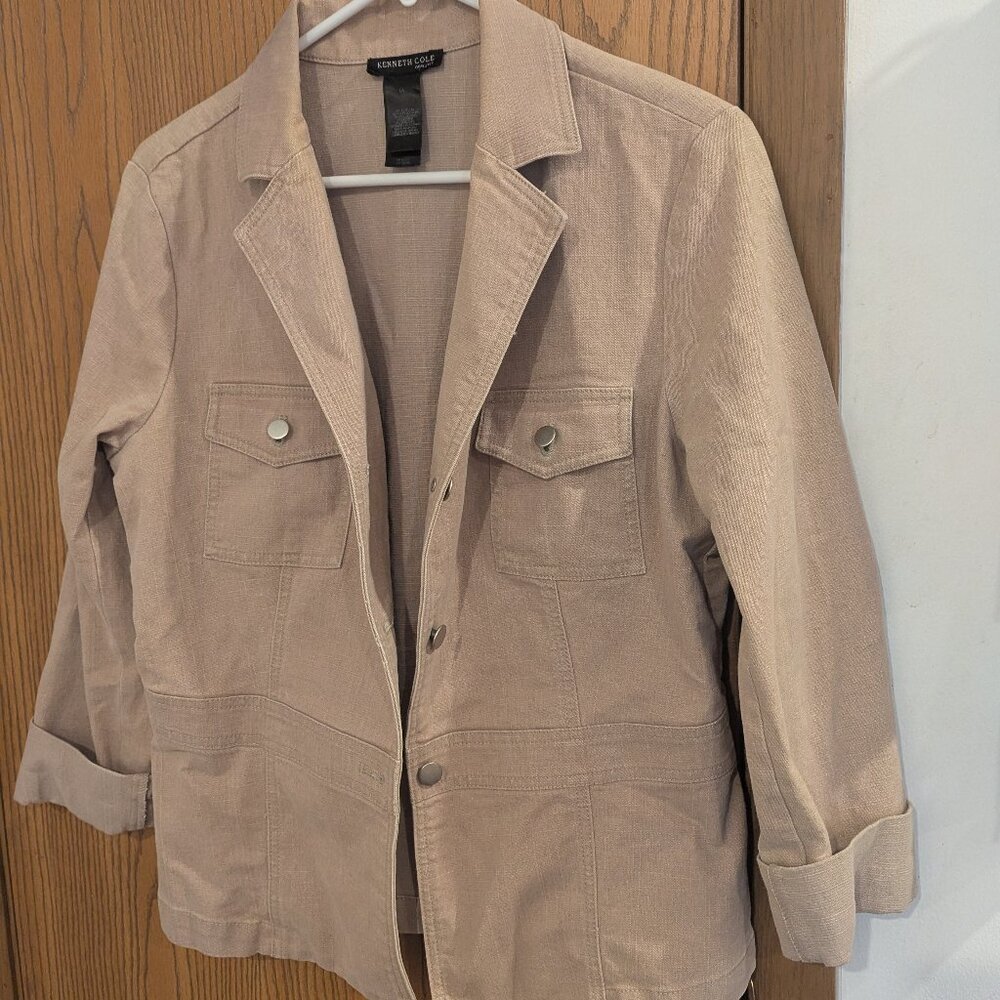 Kenneth Cole NY Khaki Jacket Neutral Cinched Waist Layering Fall Staple- Size 14